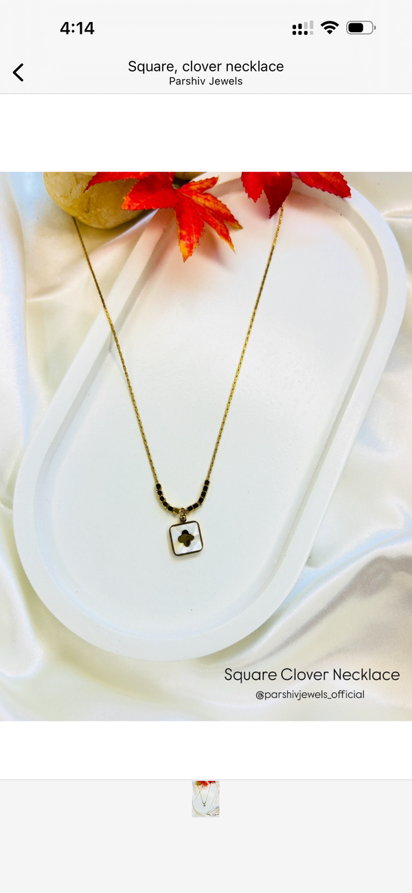 Square, clover necklace